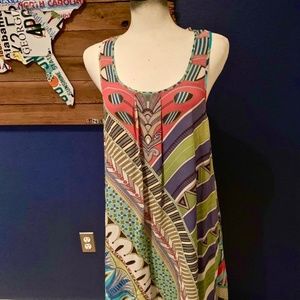 Da-Nang Silk Dress Geometric Design Multi-Color Women Large EUC RARE